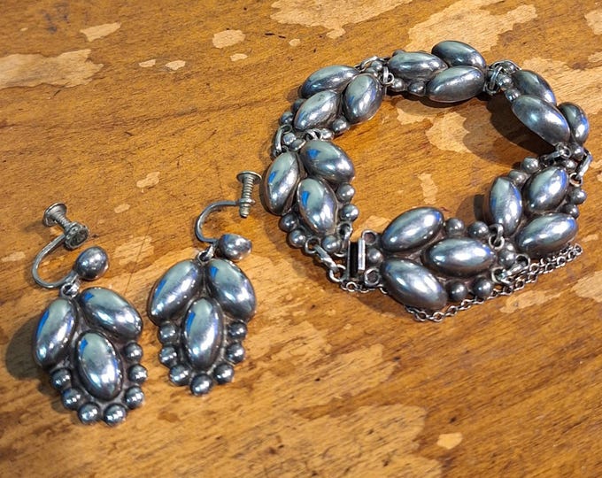 Sterling Silver Mexican RRA Bracelet and Earring Set