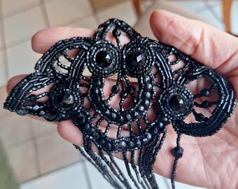 Vintage Black Glass Dress Applique
