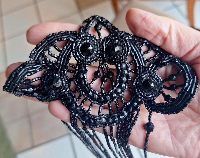 Vintage Black Glass Dress Applique
