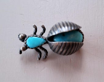 Vintage Native American Turquoise Bug Pin Brooch