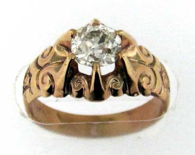 Vintage Victorian Detailed Rose Gold Diamond Engagement Ring with Old Mine Cut Diamond