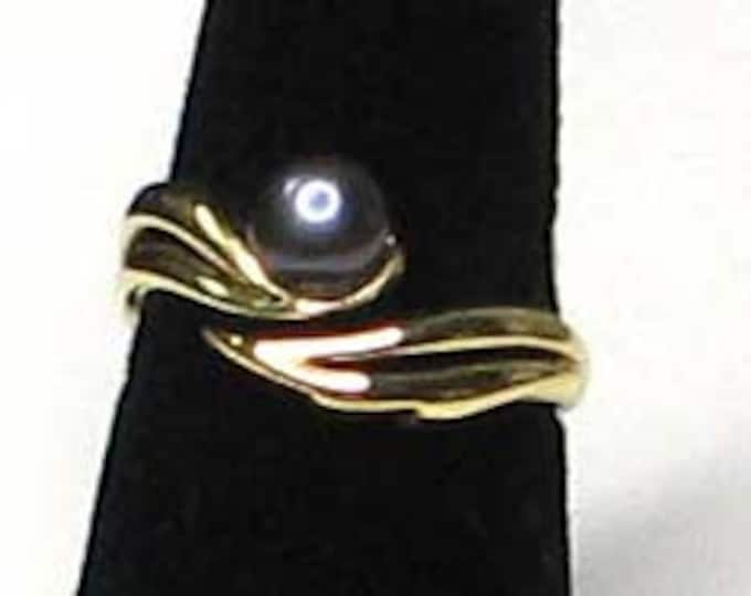 Majorica Gold Tone Black Pearl Ring