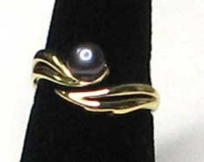 Majorica Gold Tone Black Pearl Ring