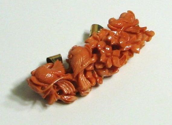 Vintage Mid Century Coral Carved Bird and Coral P… - image 4