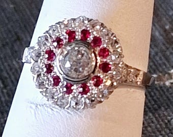 Vintage Edwardian Platinum Ruby and Diamond Ring