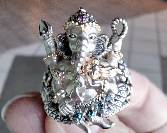 Barbara Bixby Sterling and 18K Ganesh Elephant Ring