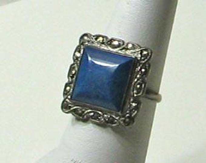 Vintage Art Deco Lapis Lazuli and Marcasite Ring