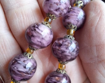 Vintage Purple Venetian Glass Bead Necklace
