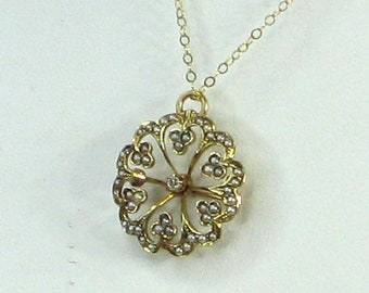 Vintage Edwardian Pearl Clover Brooch Pendant