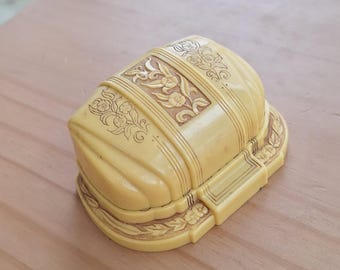 Vintage Art Deco Buttery Yellow Celluloid Ring Jewelry Box