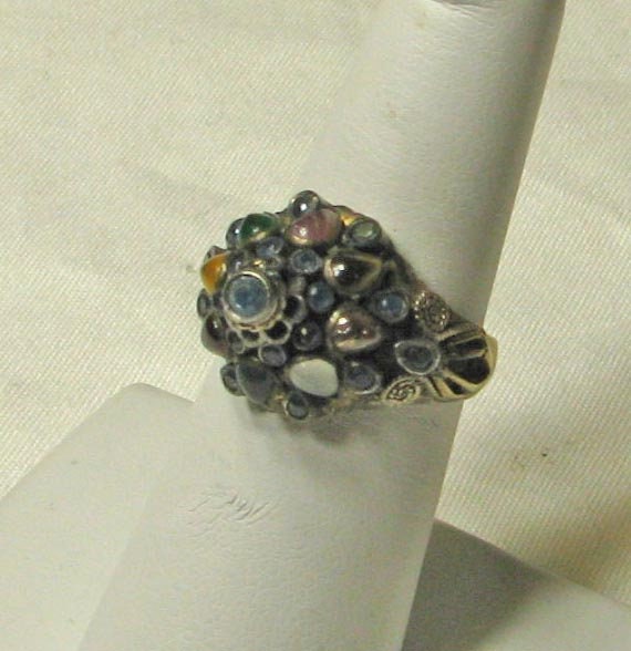 Vintage Gold Silver Topped Bejeweled Tourist Ring - image 5
