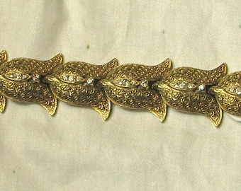 Hobe' Vintage Gold Tone Rhinestone Tulip Bracelet