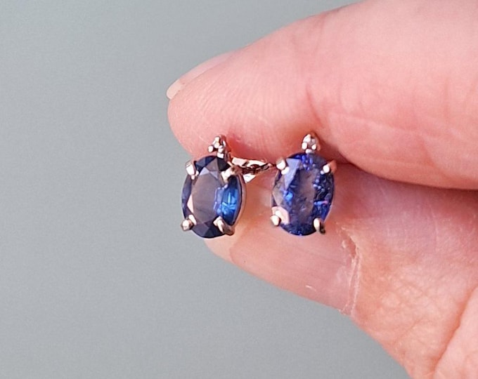 14K White Gold Natural Sapphire and Diamond Stud Earrings