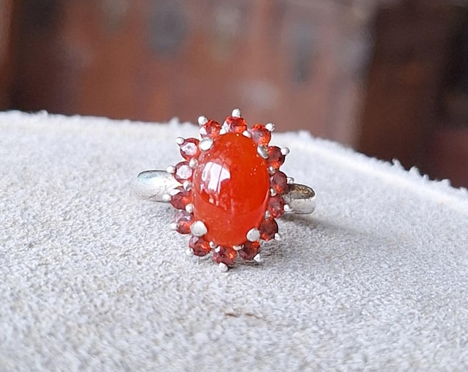Michelle Albala Sterling Silver Red Jadeite Jade and Garnet Ring