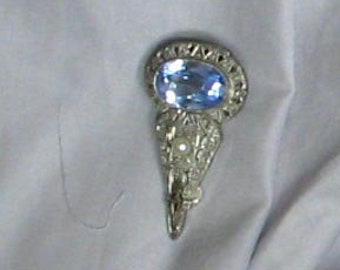 Vintage Art Deco European Blue Glass and Cultured Pearl Dress Clip