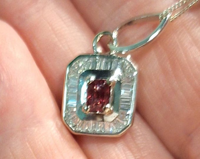Natural Red Spinel and Channel Set Diamond Pendant