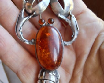 Sterling Silver Amber Lobster
