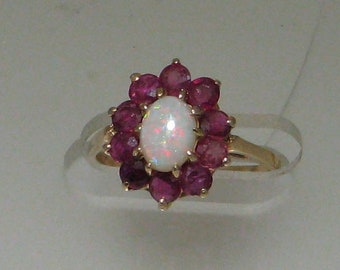 14K Oval Opal and Ruby Ring