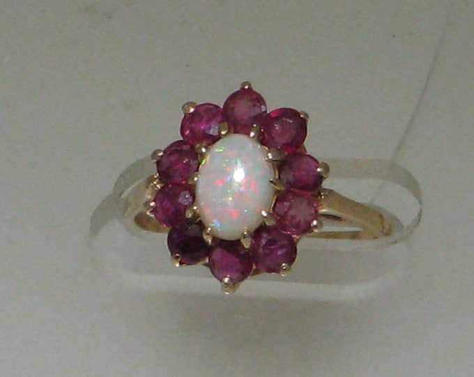 14K Oval Opal and Ruby Ring