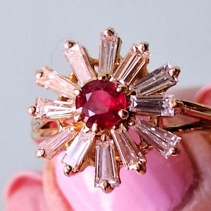 14KY Natural Ruby and Baguette Diamond Ring
