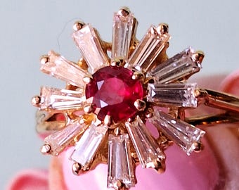 14KY Natural Ruby and Baguette Diamond Ring