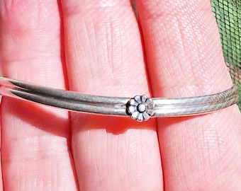 Youth/Teen Sterling Silver Cuff Bracelet with Flower