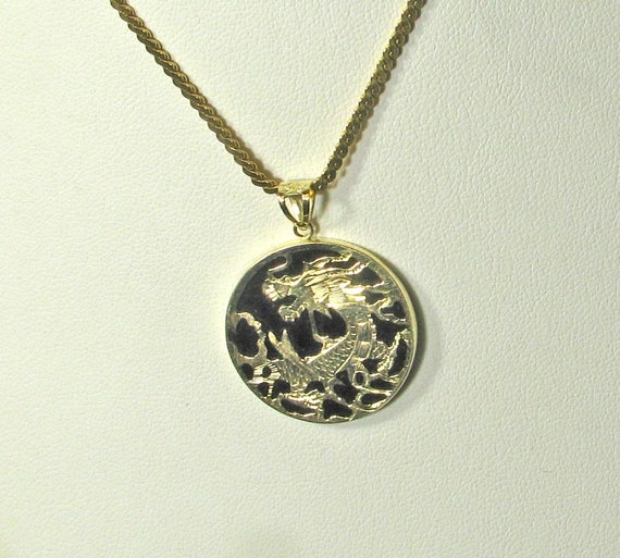 14K Gold Shay Dragon on Black Pendant - image 9