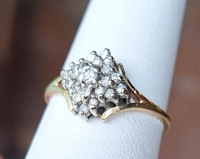 14K Yellow Gold Natural Diamond Cluster Ring