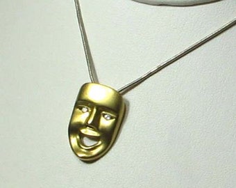 18K Yellow Gold Greek Comedy Mask Pendant