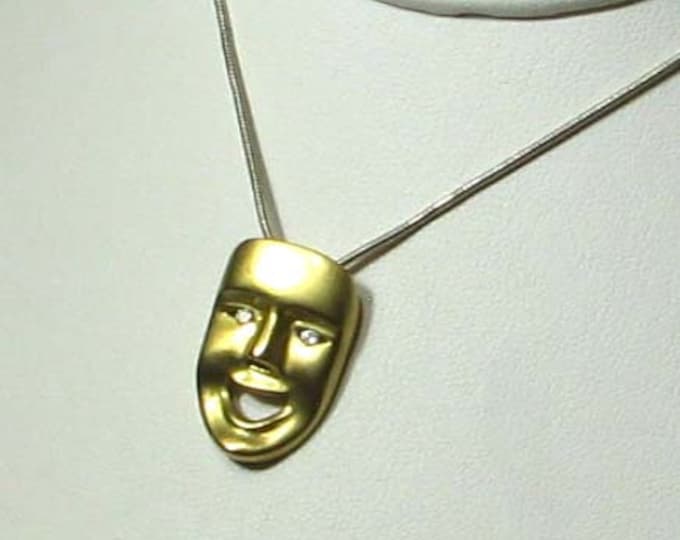 18K Yellow Gold Greek Comedy Mask Pendant