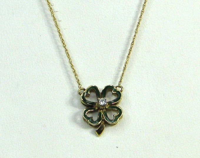 14K Enameled Four Leaf Clover Diamond Pendant