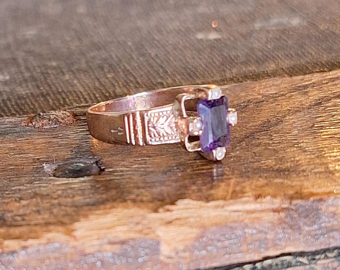 Vintage Victorian Rose Gold Amethyst and Seed Pearl Ring