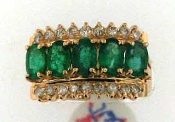 DEEP BLUE GREEN Emerald and Diamond Ring