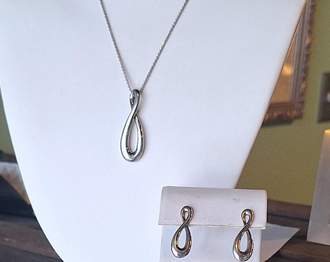 Sterling Silver Eternity Symbol Pendant and Earring Set