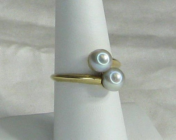 Beautiful Bluish Gray Double Pearl Ring - image 2