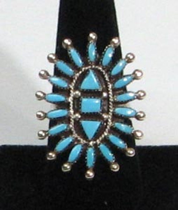 Vintage E. H. Zuni Needle Point Turquoise Ring - image 2