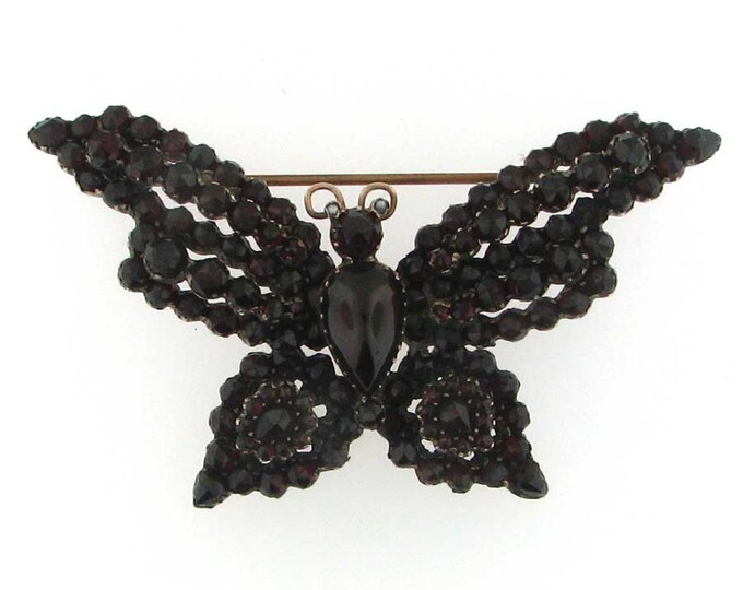 Vintage Edwardian Victorian Bohemian Garnet Butterfly Brooch Pin