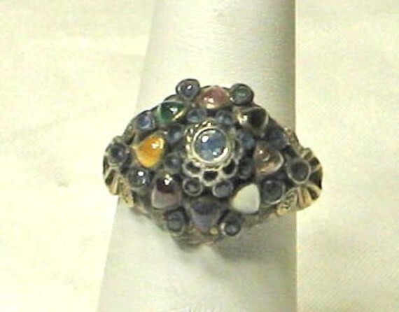 Vintage Gold Silver Topped Bejeweled Tourist Ring - image 1