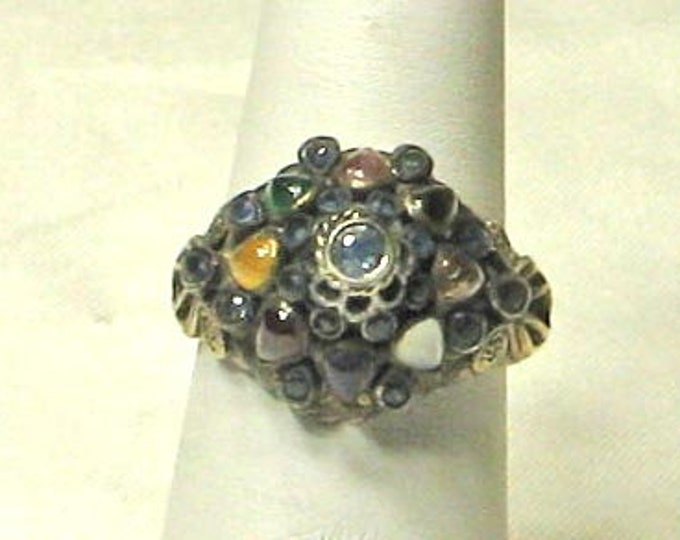 Vintage Gold Silver Topped Bejeweled Tourist Ring