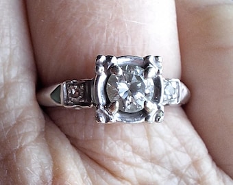 Vintage 14K White Gold Diamond Engagement Ring