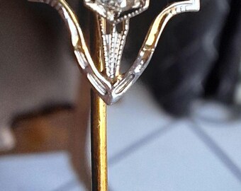 Vintage Edwardian Gold White Topped Cravat Ascot Lapel Pin