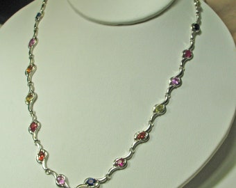 Natural Multicolored Sapphire 18K White Gold Necklace