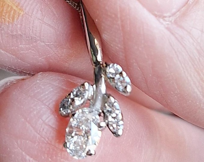 14K White Gold Oval Diamond Leaf Branch Pendant