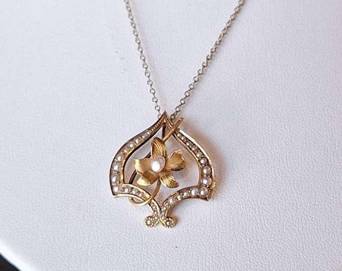 Vintage Edwardian Art Neoveau Gold Pearl Pendant