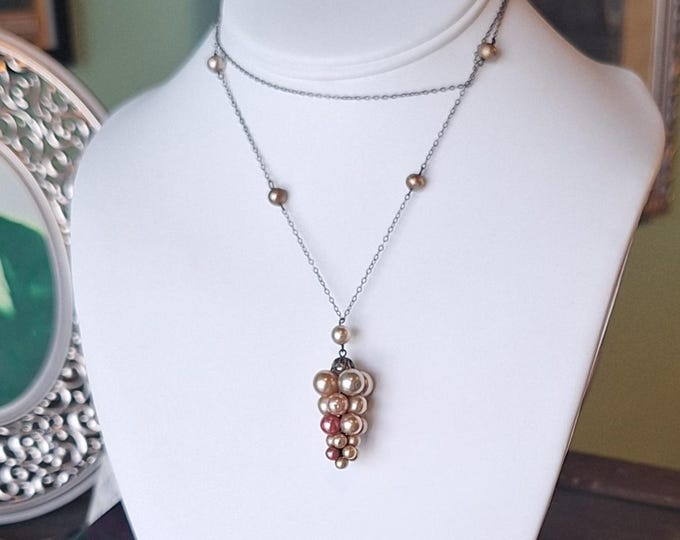 Vintage Art Deco Drop Necklace with Faux Pearl Pendant