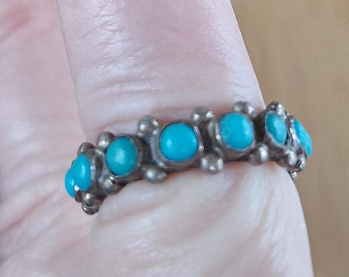 Sterling Silver Bezel Set Turquoise Eternity Ring