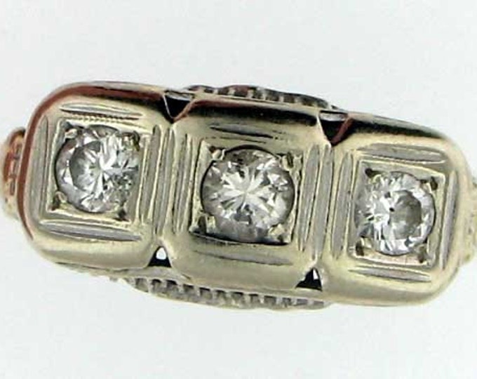 Vintage Art Deco Three Stone Fillligree White Gold Ring