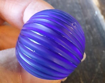 Royal Blue Lalique Glass Ribbed Ring