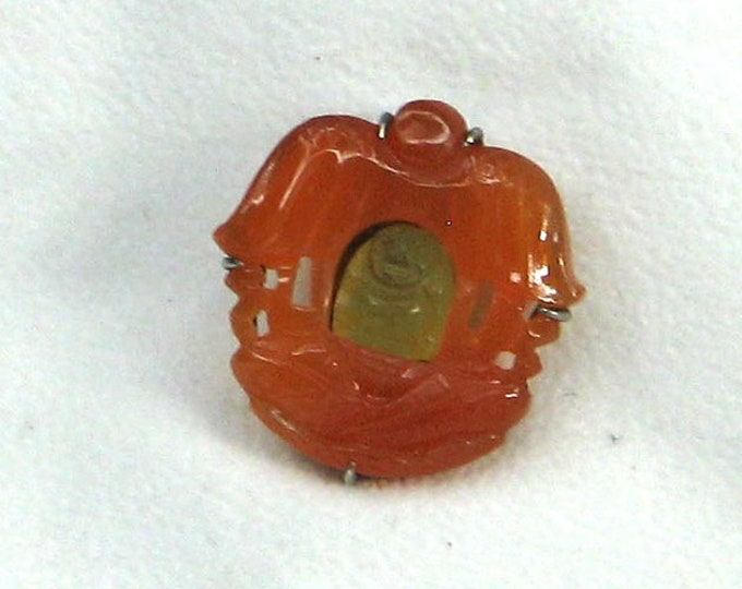 Vintage Art Deco Chinese Export Red and Yellow Buddha Dress Clip