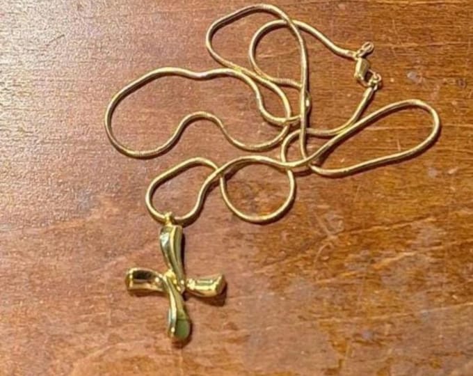 1970s Gold Tone Monet Long Snake Chain and Cross Pendant